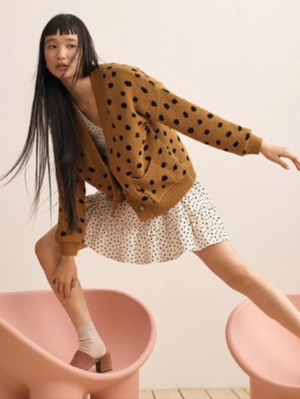 Madewell Mustard Polka Dot 100% Cotton Cardigan